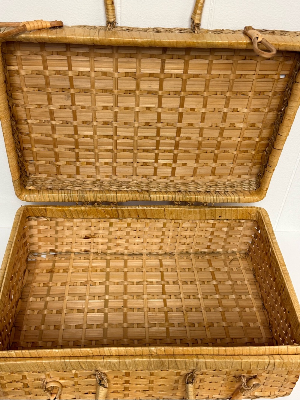 Vintage Woven Suitcase Basket | Natural Fiber Picnic Basket | Collected Home - Picture 4 of 14